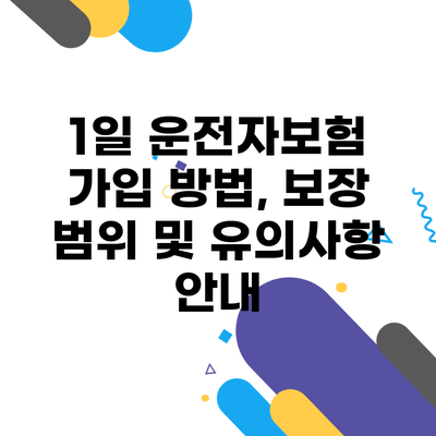 1일 운전자보험 가입 방법, 보장 범위 및 유의사항 안내