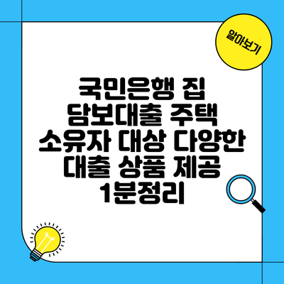 국민은행 집 담보대출 주택 소유자 대상 다양한 대출 상품 제공 1분정리