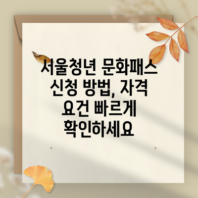 서울청년 문화패스 신청 방법, 자격 요건 빠르게 확인하세요